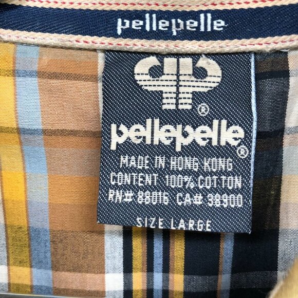 VTG Pelle Pelle Short Sleeve Shirt Mens L Button Up Brown Tan Plaid Pocket Front - Picture 9 of 12